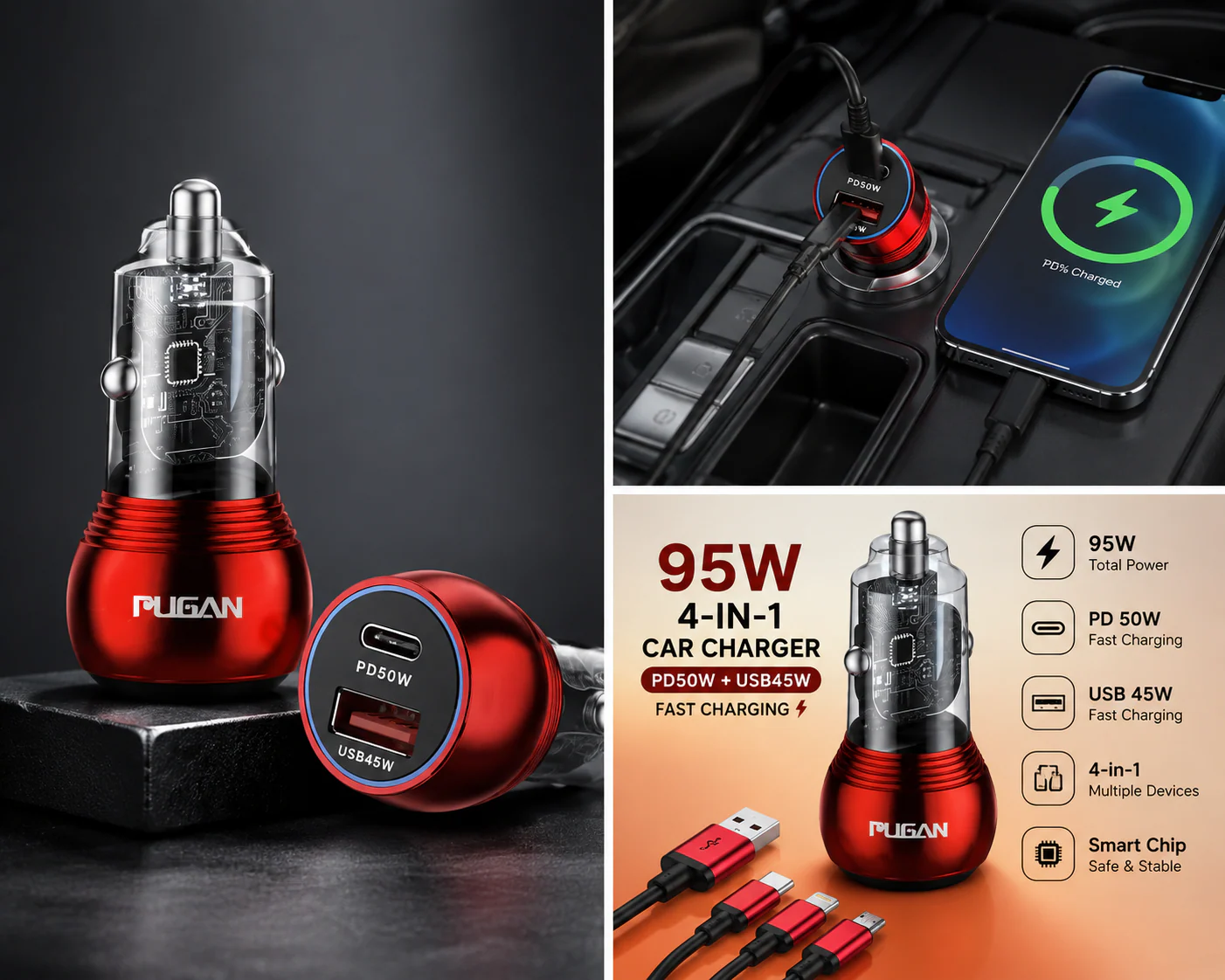 95W 4-in-1 Car Charger Fast Charging