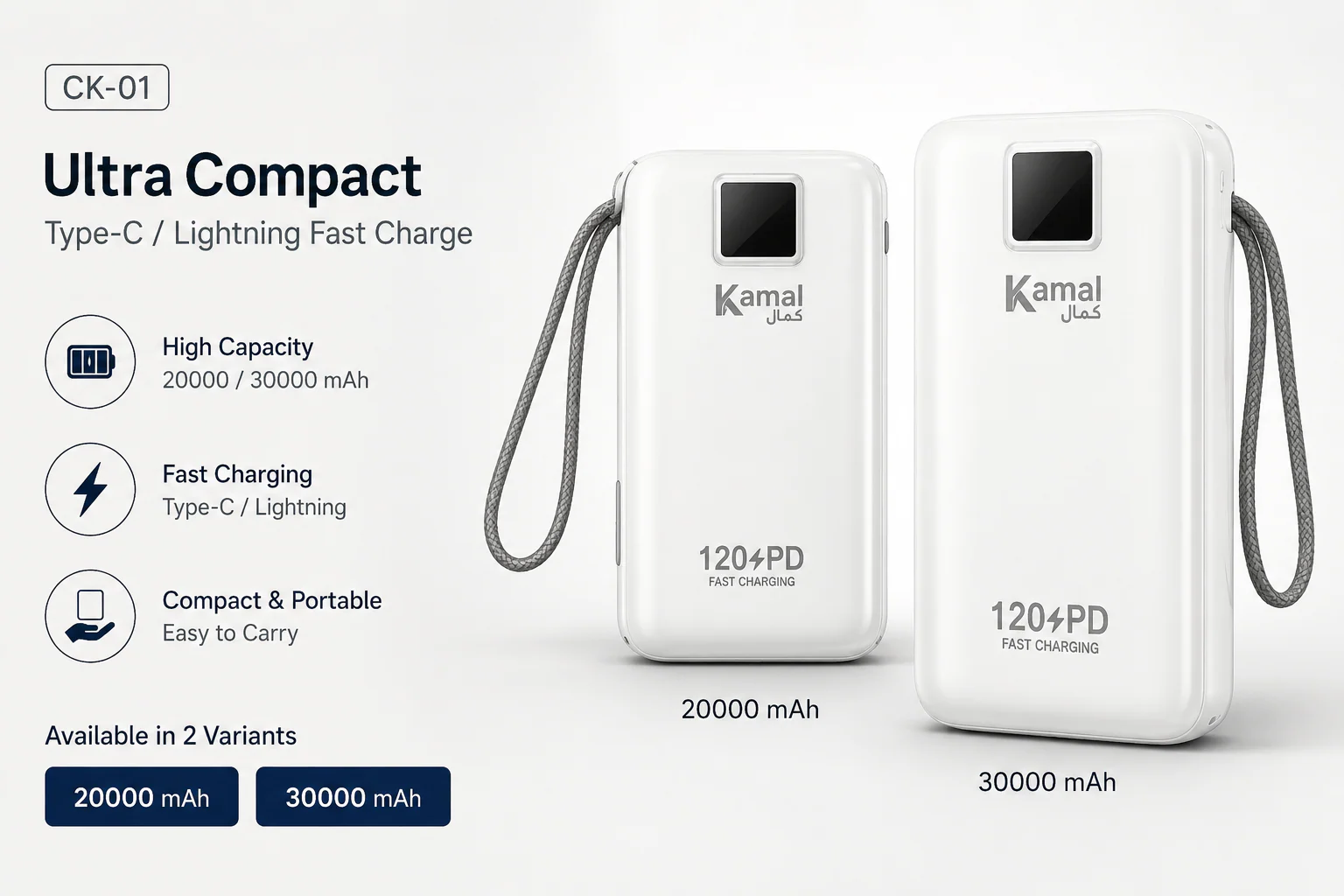 Kamal CK-02 30000mAh 120W PD Fast Charging Power Bank
