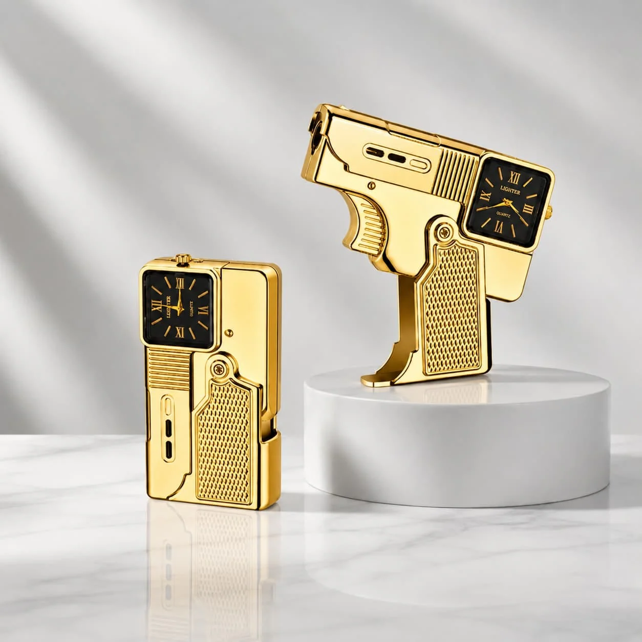 2-in-1 Pistol Style Lighter with Quartz Watch